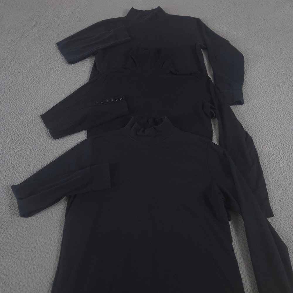 LOT OF 3 Lands' End Top Womens Medium Relaxed Cotton Long Sleeve Mock Turtleneck